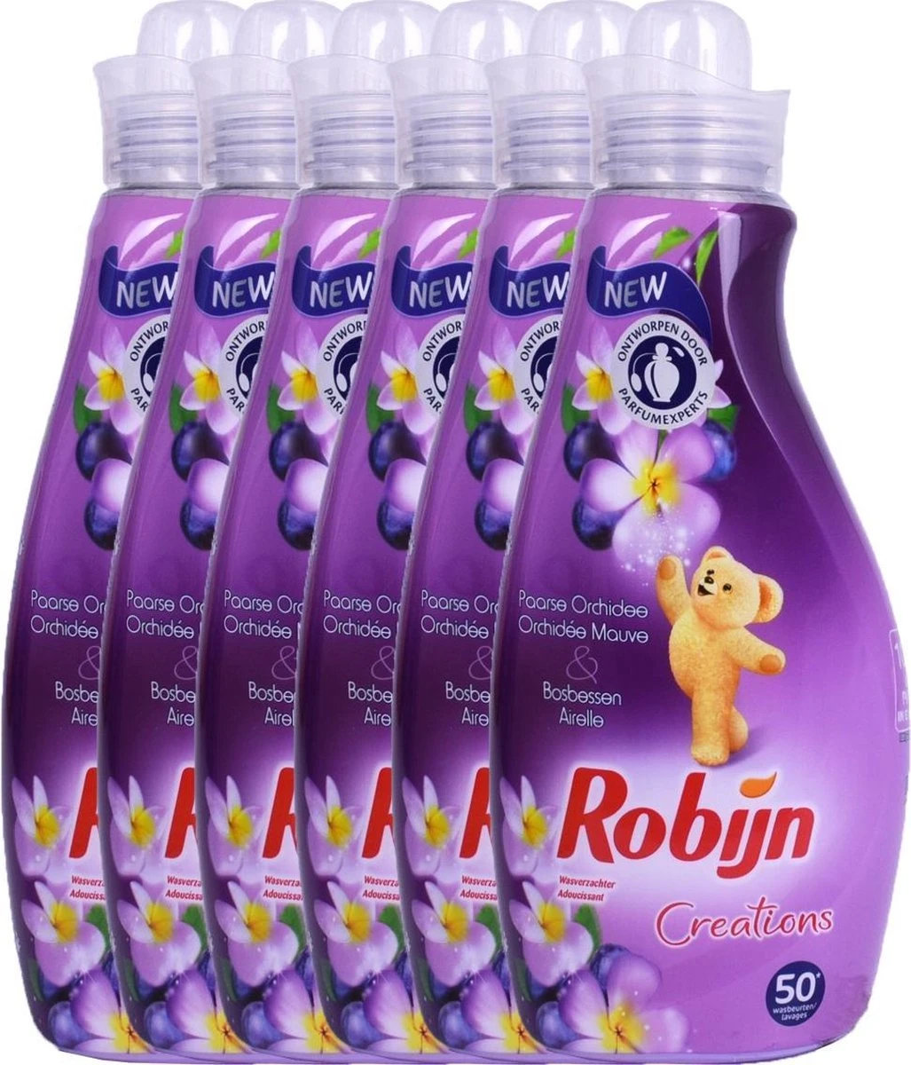 Robijn Creations Wasverzachter VOORDEELVERPAKKING 6X 1,25L. 300 Wasbeurten "Paarse Orchidee & Bosbessen" 3 Robijn Creations Wasverzachter VOORDEELVERPAKKING 6X 1,25L. 300 Wasbeurten "Paarse Orchidee & Bosbessen" - Afbeelding 3