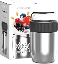 Coninx Thermos Lunchbox - Muesli Beker To Go - Isoleer Lunchpot - Yoghurtbeker To Go - Mueslibeker 840ml (600ml+240ml) - RVS -Dagelijkse Benodigdheden Verkoop 1088x1200