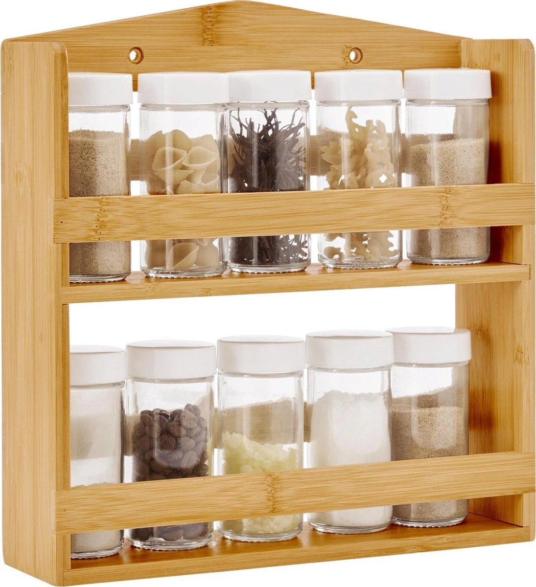 ACAZA Ophangbaar Kruidenrek Met 10 Glazen Kruidenpotjes, Spice Rack, Keuken Rek, Kruiden Organizer Voor Specerijen, Peper, Zout, 26 Cm Breed, Bamboe 1 ACAZA Ophangbaar Kruidenrek Met 10 Glazen Kruidenpotjes, Spice Rack, Keuken Rek, Kruiden Organizer Voor Specerijen, Peper, Zout, 26 Cm Breed, Bamboe