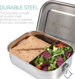 Navaris RVS Broodtrommel Met Verdeler - Meal Prep Bakje - Vershouddoos - Lunchbox - 17 X 13 X 6 Cm - Inhoud 0,8 Liter - Vaatwasbestendig -Dagelijkse Benodigdheden Verkoop 1146x1200