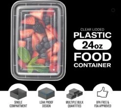 Buxibo - 50 Meal Prep Bakjes - Salade/Lunch Box - Diepvriesbakjes - Vershoudbakjes - Plastic Bakjes Met Deksel - Vershouddoos - Magnetron Vaatwasser Bestendig - 24 Oz/0.7 Liter Inhoud - Herbruikbaar - Kunststof - BPA Vrij - Zwart -Dagelijkse Benodigdheden Verkoop 1200x1073 1