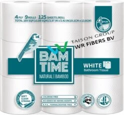 BAMTIME BamboeTissuepapier 4-laags Wc Papier - Wit Color Gebleekt 27 (3*9) Rollen -Dagelijkse Benodigdheden Verkoop 1200x1115