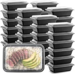Buxibo - 50 Meal Prep Bakjes - Salade/Lunch Box - Diepvriesbakjes - Vershoudbakjes - Plastic Bakjes Met Deksel - Vershouddoos - Magnetron Vaatwasser Bestendig - 24 Oz/0.7 Liter Inhoud - Herbruikbaar - Kunststof - BPA Vrij - Zwart -Dagelijkse Benodigdheden Verkoop 1200x1192 1