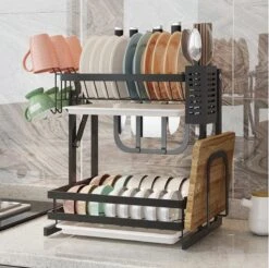 Doogo® Afdruiprek Met Lekbak 2 Laags – Inklapbaar - Muur Hangen Mogelijke - Afwasrek – Met 2 Lekbakken – Extra Accessories Voor Servies En Snijplanken - RVS -Dagelijkse Benodigdheden Verkoop 1200x1195 1