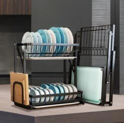 Doogo® Afdruiprek Met Lekbak 2 Laags – Inklapbaar - Muur Hangen Mogelijke - Afwasrek – Met 2 Lekbakken – Extra Accessories Voor Servies En Snijplanken - RVS -Dagelijkse Benodigdheden Verkoop 1200x1197 6