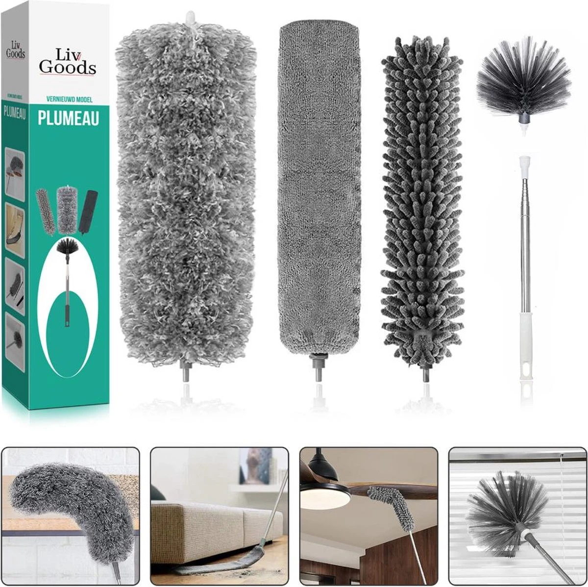 Livv Goods Telescopische Plumeau Set Met Telescoopsteel - 5 In 1 - Tot 250 Cm Uitschuifbaar - Duster - Stoffer 1 Livv Goods Telescopische Plumeau Set Met Telescoopsteel - 5 In 1 - Tot 250 Cm Uitschuifbaar - Duster - Stoffer