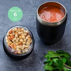 Coninx Thermos Lunchbox - Muesli Beker To Go - Isoleer Lunchpot - Yoghurtbeker To Go - Mueslibeker 840ml (600ml+240ml) - RVS / Zwart -Dagelijkse Benodigdheden Verkoop 1200x1200 191