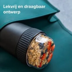 Coninx Thermos Lunchbox - Muesli Beker To Go - Isoleer Lunchpot - Yoghurtbeker To Go - Mueslibeker 840ml (600ml+240ml) - RVS / Zwart -Dagelijkse Benodigdheden Verkoop 1200x1200 193