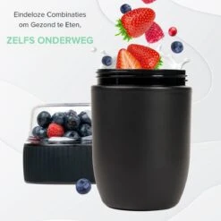 Coninx Yoghurtbeker To Go - Muesli Beker To Go - Lunchbeker - Mueslibeker 640ml (450ml+190ml) - Zwart -Dagelijkse Benodigdheden Verkoop 1200x1200 220