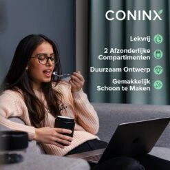 Coninx Yoghurtbeker To Go - Muesli Beker To Go - Lunchbeker - Mueslibeker 640ml (450ml+190ml) - Zwart -Dagelijkse Benodigdheden Verkoop 1200x1200 222