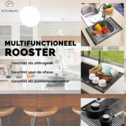 Kitch&Life Afdruiprek Oprolbaar - Mat Zwart - Pannenonderzetter - Afdruipmat - Keukenrek 3-in-1 -Dagelijkse Benodigdheden Verkoop 1200x1200 243