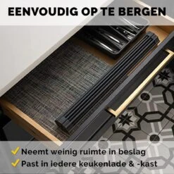 Kitch&Life Afdruiprek Oprolbaar - Mat Zwart - Pannenonderzetter - Afdruipmat - Keukenrek 3-in-1 -Dagelijkse Benodigdheden Verkoop 1200x1200 246