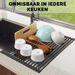 Kitch&Life Afdruiprek Oprolbaar - Mat Zwart - Pannenonderzetter - Afdruipmat - Keukenrek 3-in-1 -Dagelijkse Benodigdheden Verkoop 1200x1200 247