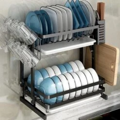 Doogo® Afdruiprek Met Lekbak 2 Laags – Inklapbaar - Muur Hangen Mogelijke - Afwasrek – Met 2 Lekbakken – Extra Accessories Voor Servies En Snijplanken - RVS -Dagelijkse Benodigdheden Verkoop 1200x1200 255