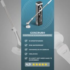 GoScrub® Elektrische Schoonmaakborstel – Elektrische Schrobber - Schrobborstel – Voor Badkamer Of Keuken – Schrobber Met Steel – Luiwagen – Polijstmachine - Poetsmachine Met 10 Opzetstukken -Dagelijkse Benodigdheden Verkoop 1200x1200 330
