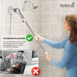 GoScrub® Elektrische Schoonmaakborstel – Elektrische Schrobber - Schrobborstel – Voor Badkamer Of Keuken – Schrobber Met Steel – Luiwagen – Polijstmachine - Poetsmachine Met 10 Opzetstukken -Dagelijkse Benodigdheden Verkoop 1200x1200 333