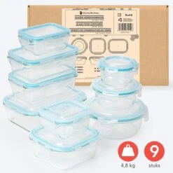 KitchenBrothers Meal Prep Bakjes - Set - Luchtdicht - BPA Vrij - Glas - 9 Stuks -Dagelijkse Benodigdheden Verkoop 1200x1200 507
