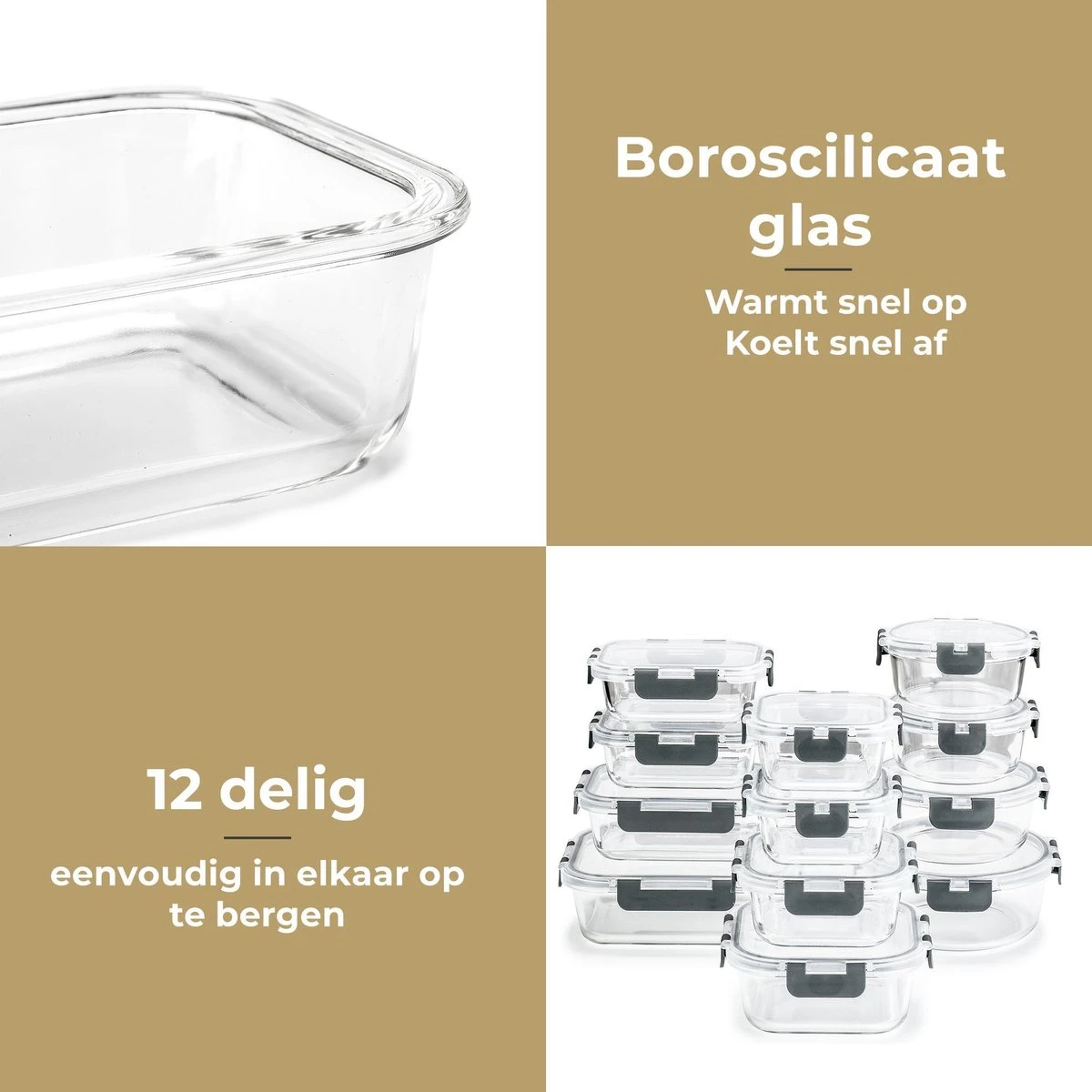 Vershoudbakjes - Meal Prep Bakjes - Diepvriesbakjes - Vershouddoos - Vershoudbakjes Set - Glas - 12 Stuks - BPA Vrij - Stosh 4 Vershoudbakjes - Meal Prep Bakjes - Diepvriesbakjes - Vershouddoos - Vershoudbakjes Set - Glas - 12 Stuks - BPA Vrij - Stosh - Afbeelding 4