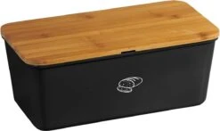 Melamine Broodtrommel Met Bamboe Snijplank | Brood Bewaar Doos Met Hoge Kwaliteit Bamboe Snij Plank | Met Bamboe Deksel, Te Gebruiken Als Brood Snijplank | Afm. 34 X 18 X 14 Cm. | Kleur Brood Trommel: ZWART -Dagelijkse Benodigdheden Verkoop 1200x713