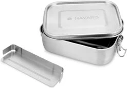 Navaris RVS Broodtrommel Met Verdeler - Meal Prep Bakje - Vershouddoos - Lunchbox - 17 X 13 X 6 Cm - Inhoud 0,8 Liter - Vaatwasbestendig -Dagelijkse Benodigdheden Verkoop 1200x834