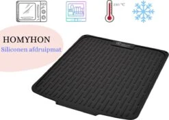 HOMYHON Afdruipmat -Afdruipmat Siliconen -Pannenonderzetter- Antislip -Hittebestendig - Aanrecht Mat -Siliconen Mat - 40 X 46 Cm - Zwart