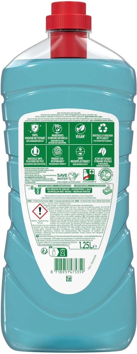 Ajax® Ajax Allesreiniger Eucalyptus 6 X 1.25L - Voordeelverpakking 2 Ajax® Ajax Allesreiniger Eucalyptus 6 X 1.25L - Voordeelverpakking - Afbeelding 2