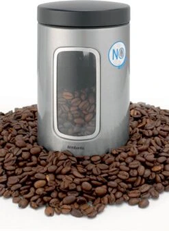 Brabantia Voorraadbus - 1,4 L - Matt Steel Fingerprint Proof / Matt Black Deksel - Met Venster -Dagelijkse Benodigdheden Verkoop 882x1200