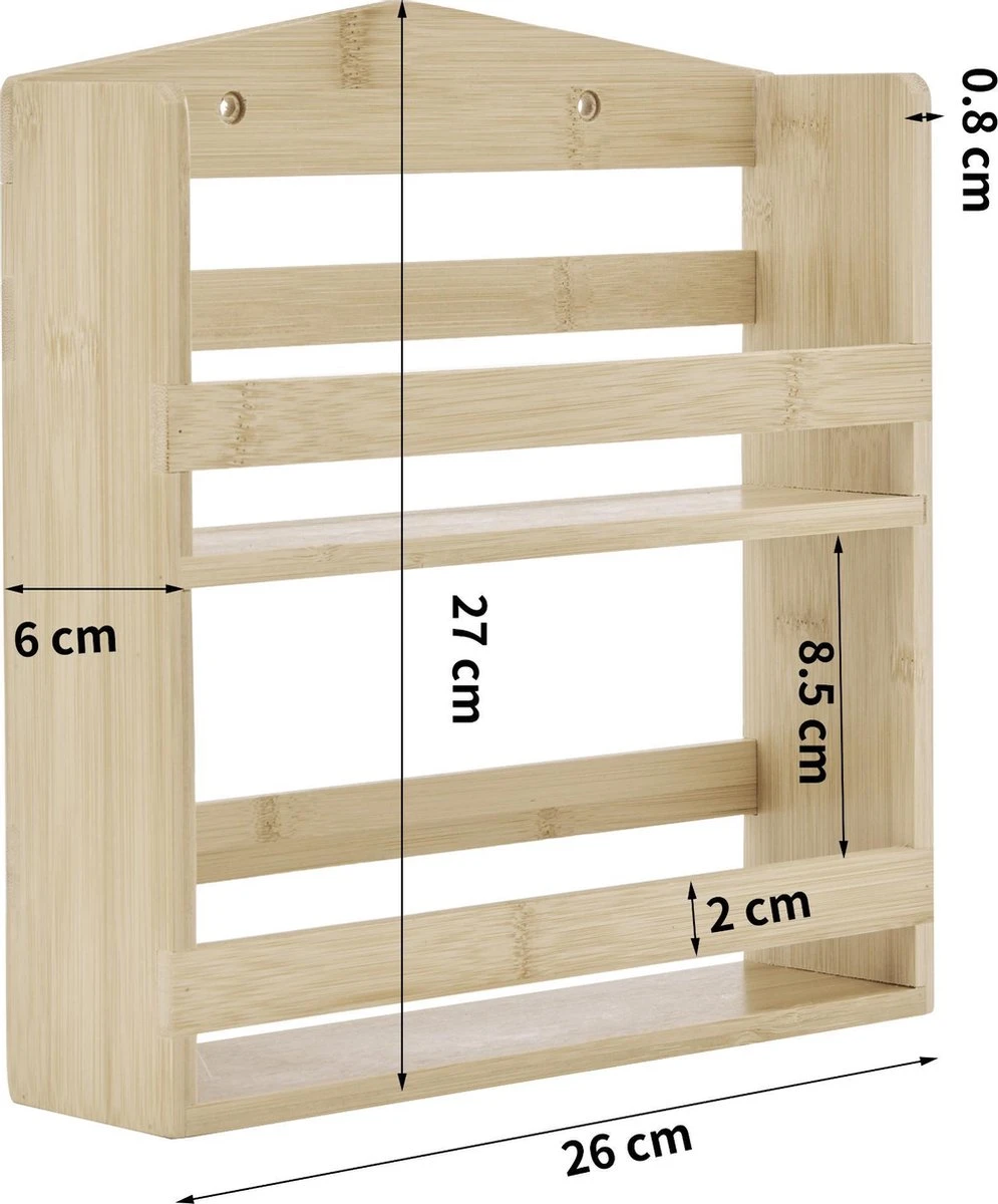 ACAZA Ophangbaar Kruidenrek Met 10 Glazen Kruidenpotjes, Spice Rack, Keuken Rek, Kruiden Organizer Voor Specerijen, Peper, Zout, 26 Cm Breed, Bamboe 3 ACAZA Ophangbaar Kruidenrek Met 10 Glazen Kruidenpotjes, Spice Rack, Keuken Rek, Kruiden Organizer Voor Specerijen, Peper, Zout, 26 Cm Breed, Bamboe - Afbeelding 3